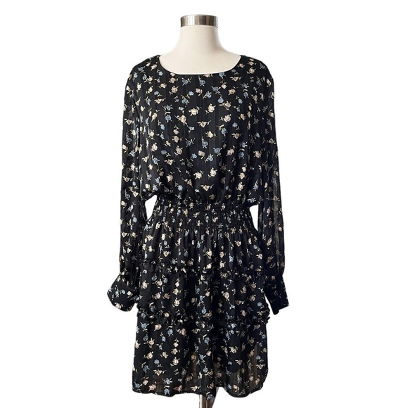 Missguided Plus Smocked Waist Floral Dress Sz 14 Long Sleeve Ruffle Open Back - Picture 1 of 8